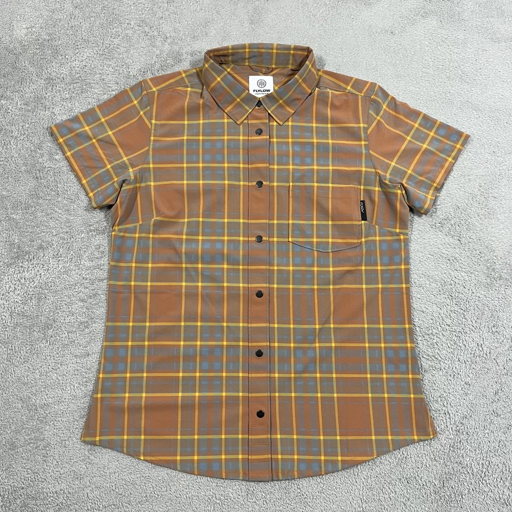 Flylow Anderson Shirt Womens Medium Plaid Snap Button Up Short Sleeve